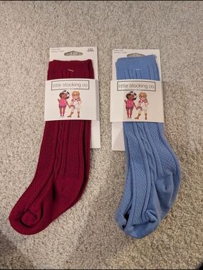 Little Stocking Co. Toddler Girls' Knee High Socks - Burgundy and Light Blue